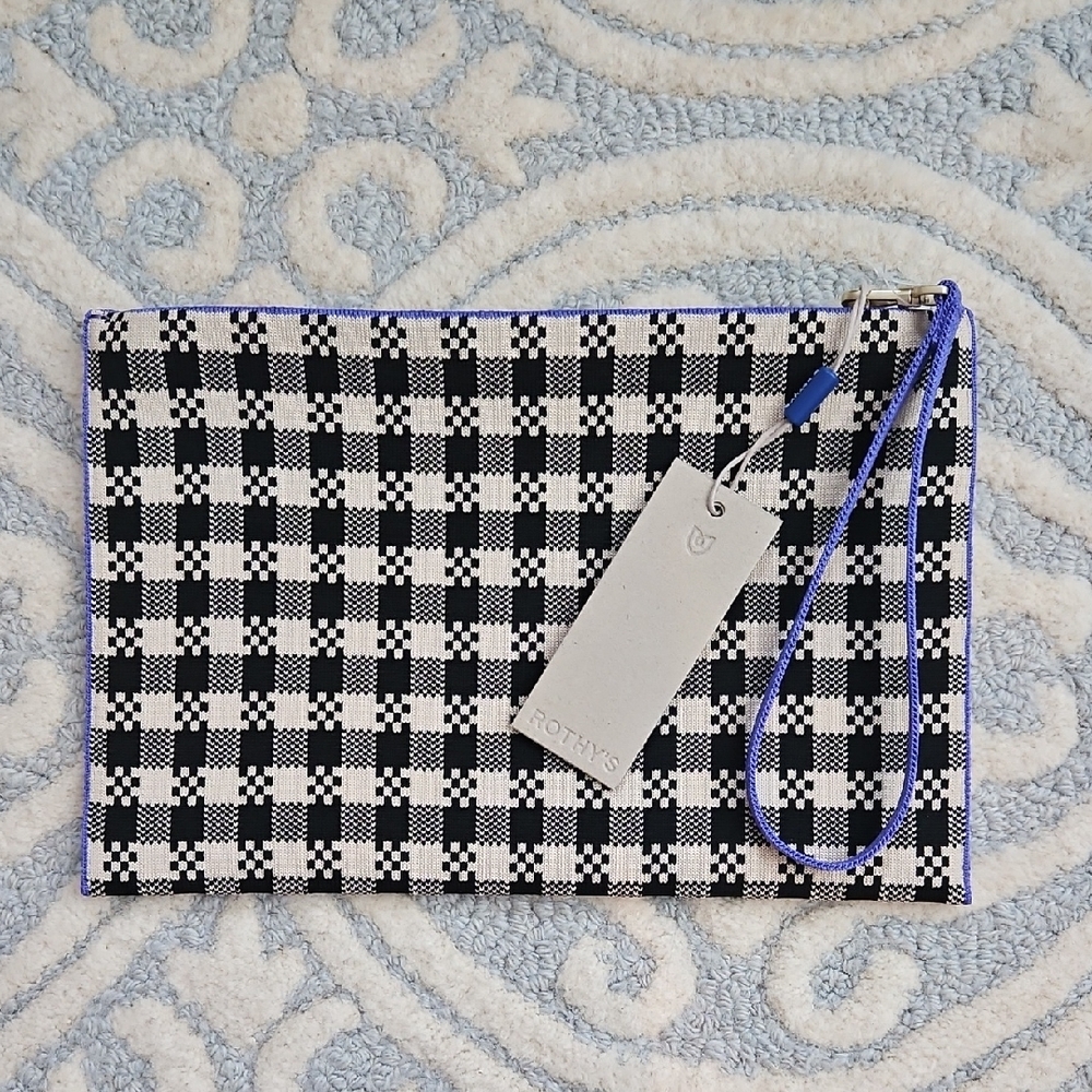 Rothy's Black and White Checkered Bag with Purple Trim